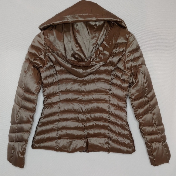 Bernardo Quilted Goose Down‎ Puffer Jacket Bronze Brown Hooded Lightweight PXS - Picture 3 of 10